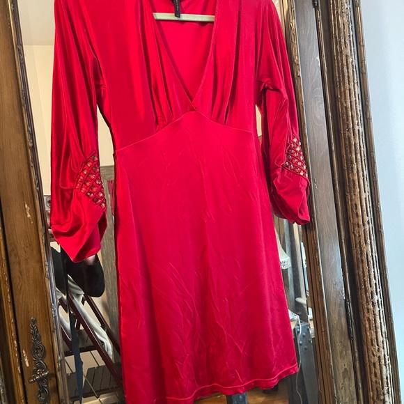 BCBG MAXazria red satin Rhinestone Dress xs - Picture 4 of 5